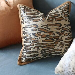 Leopard Print Sequin Brown Tan Leopard Animal Print Throw Pillow Home Decor 15"
